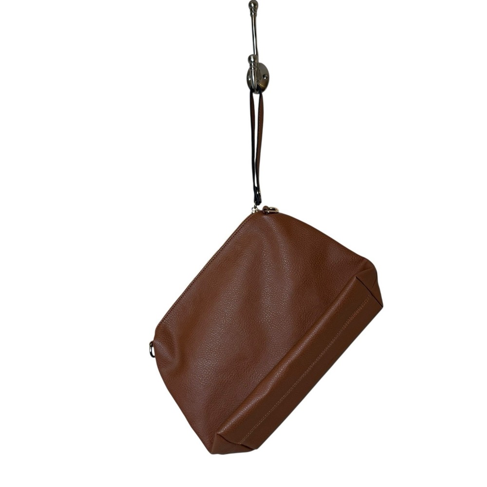 STEVE MADDEN Brown Vegan Leather Oversized Hobo Shoulder Bag & Wristlet Pouch - Picture 9 of 10
